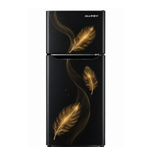 Premium Black Double Door Refrigerator with Golden Feather Design